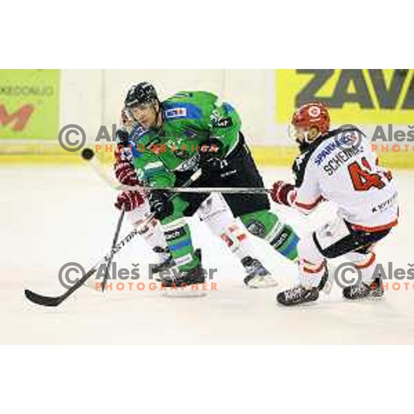 of Telemach Olimpija in action during ice-hockey match Telemach Olimpija-TWK Innsbruck in first round of EBEL league 2015/2016 in Hala Tivoli, Ljubljana, Slovenia on September 12, 2015