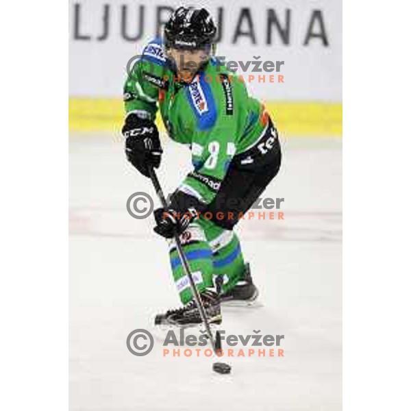 of Telemach Olimpija in action during ice-hockey match Telemach Olimpija-TWK Innsbruck in first round of EBEL league 2015/2016 in Hala Tivoli, Ljubljana, Slovenia on September 12, 2015