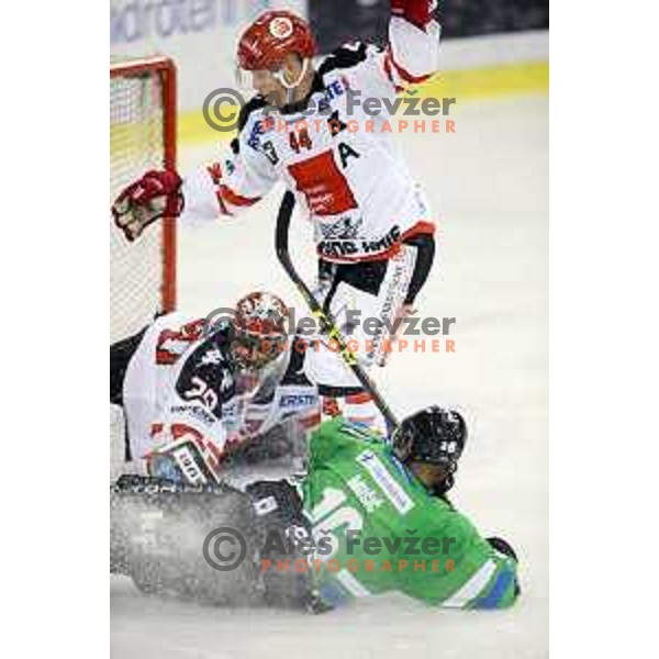 of Telemach Olimpija in action during ice-hockey match Telemach Olimpija-TWK Innsbruck in first round of EBEL league 2015/2016 in Hala Tivoli, Ljubljana, Slovenia on September 12, 2015