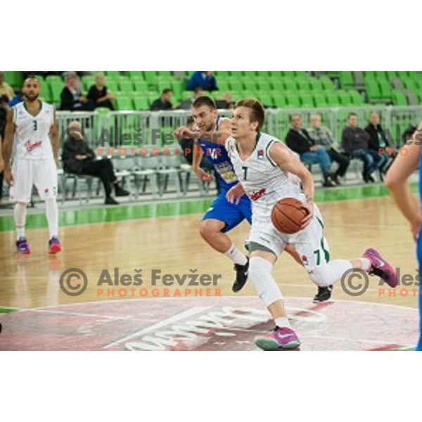 Gregor Hrovat in action during ABA League basketball match between Union Olimpija Ljubljana - MZT Skopje Aerodrom, Stozice Hall, Ljubljana,Slovenia on October 1,2015