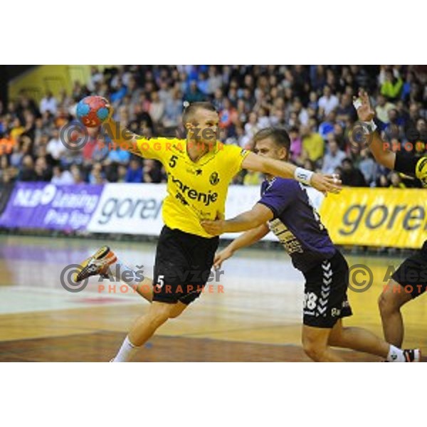 action during handball match Gorenje Velenje- Maribor in Red Hall, Velenje, Slovenia on October 3, 2015