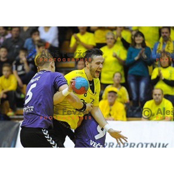 action during handball match Gorenje Velenje- Maribor in Red Hall, Velenje, Slovenia on October 3, 2015