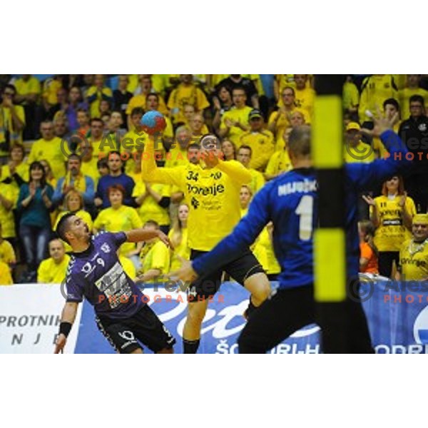 action during handball match Gorenje Velenje- Maribor in Red Hall, Velenje, Slovenia on October 3, 2015