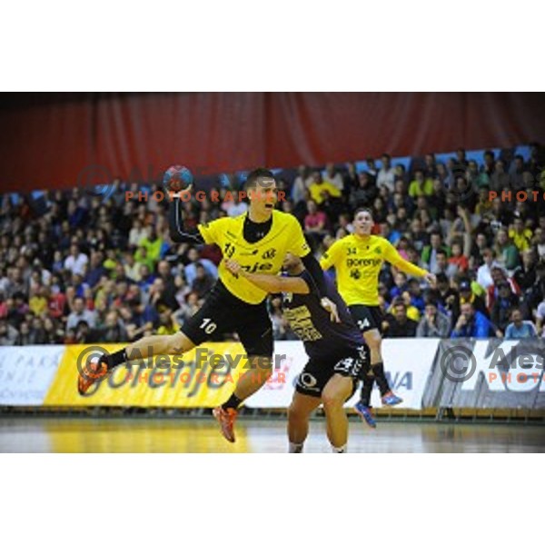 action during handball match Gorenje Velenje- Maribor in Red Hall, Velenje, Slovenia on October 3, 2015