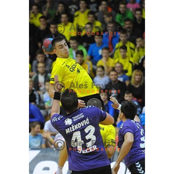 action during handball match Gorenje Velenje- Maribor in Red Hall, Velenje, Slovenia on October 3, 2015