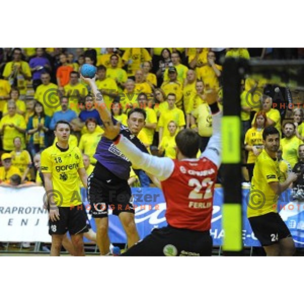 action during handball match Gorenje Velenje- Maribor in Red Hall, Velenje, Slovenia on October 3, 2015