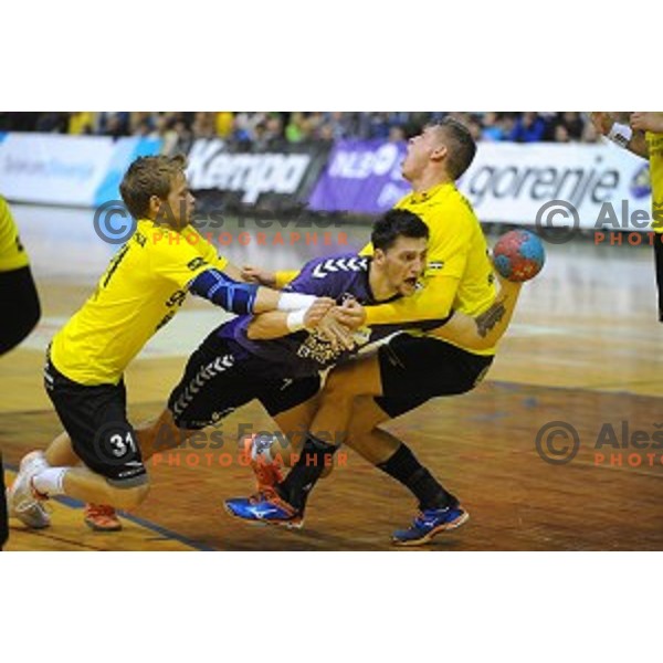 action during handball match Gorenje Velenje- Maribor in Red Hall, Velenje, Slovenia on October 3, 2015