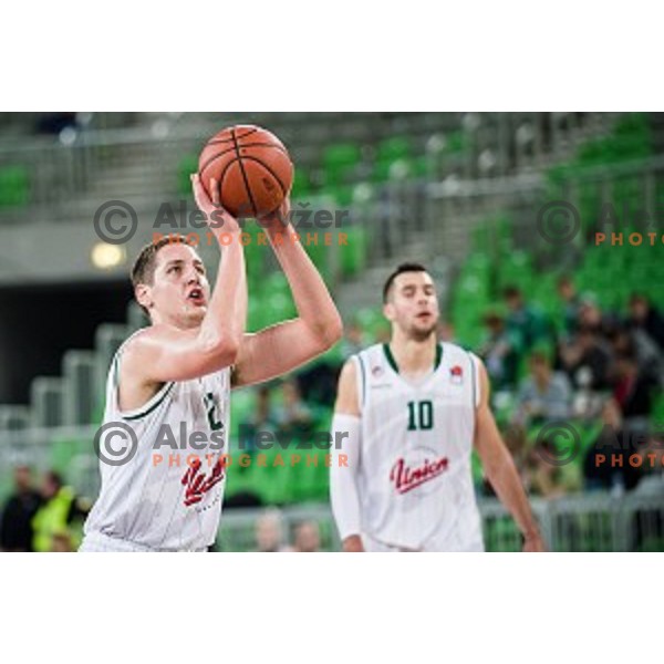 Vasilije Vucetic in action during ABA League basketball match between Union Olimpija Ljubljana - Sutjeska , Stozice, Ljubljana, 07.10.2015