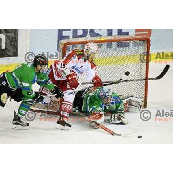 Oliver Roy of Telemach Olimpija in action during ice-hockey match Telemach Olimpija-KAC in EBEL league 2015/2016 in Hala Tivoli, Ljubljana, Slovenia on October 9, 2015