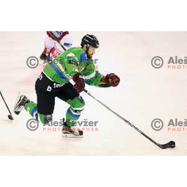Andrej Hebar of Telemach Olimpija in action during ice-hockey match Telemach Olimpija-KAC in EBEL league 2015/2016 in Hala Tivoli, Ljubljana, Slovenia on October 9, 2015