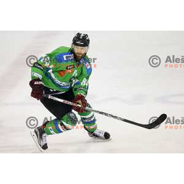 Andrej Hebar of Telemach Olimpija in action during ice-hockey match Telemach Olimpija-KAC in EBEL league 2015/2016 in Hala Tivoli, Ljubljana, Slovenia on October 9, 2015
