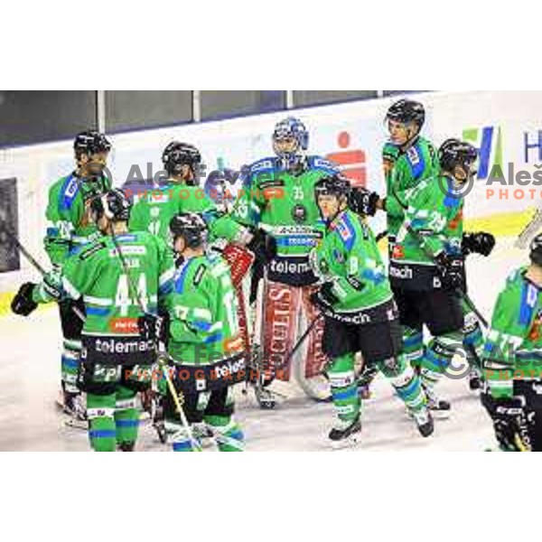 of Telemach Olimpija in action during ice-hockey match Telemach Olimpija-KAC in EBEL league 2015/2016 in Hala Tivoli, Ljubljana, Slovenia on October 9, 2015