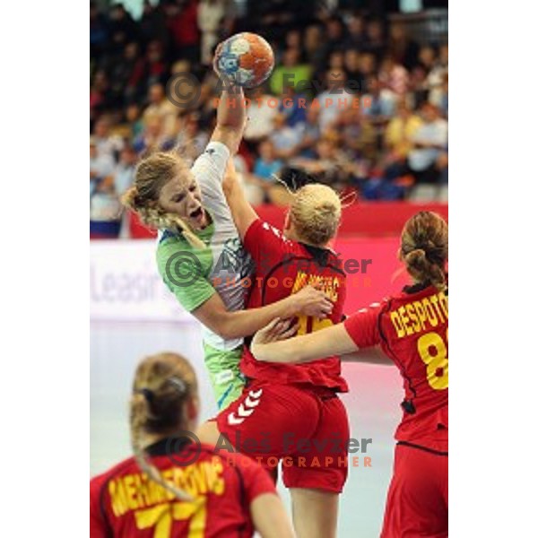 Barabara Lazovic in action during women\'s European Championship qualification handball match between Slovenia and Montenegro, Kodeljevo Hall, Ljubljana on October 11, 2015