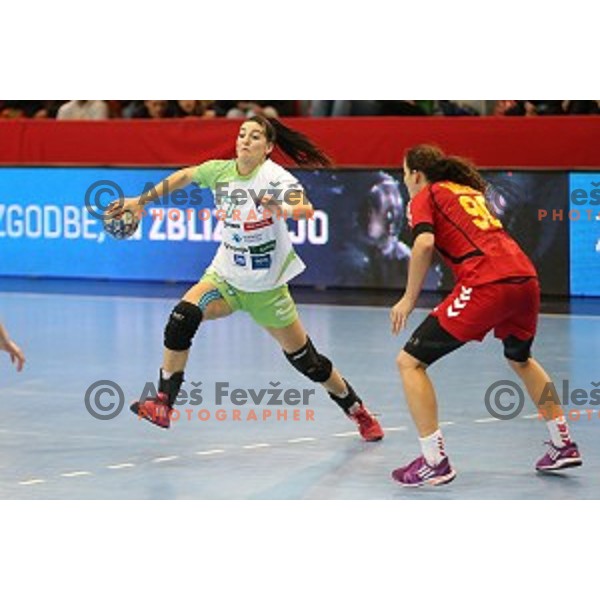 Maja Son in action during women\'s European Championship qualification handball match between Slovenia and Montenegro, Kodeljevo Hall, Ljubljana on October 11, 2015