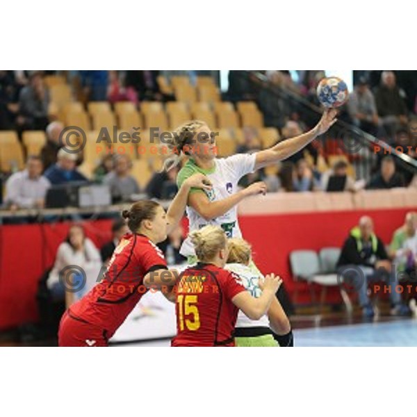 Barabara lazovic in action during women\'s European Championship qualification handball match between Slovenia and Montenegro, Kodeljevo Hall, Ljubljana on October 11, 2015