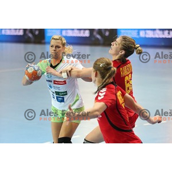 action during women\'s European Championship qualification handball match between Slovenia and Montenegro, Kodeljevo Hall, Ljubljana on October 11, 2015