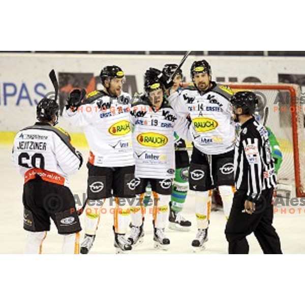 of Telemach Olimpija in action during ice-hockey match Telemach Olimpija-Dornbirn in EBEL league 2015/2016 in Hala Tivoli, Ljubljana, Slovenia on October 13, 2015