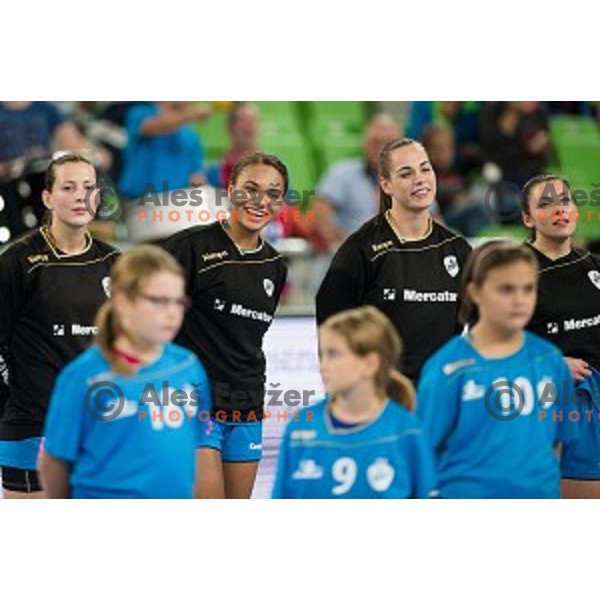 Elizabeth Omoregie in action during handball match between Krim Mercator - HCM Baia Mare, EHF Women\'s Champions League, Stozice, Ljubljana, 16.10.2015