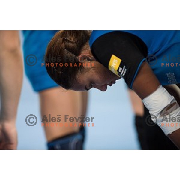 Elizabeth Omoregie in action during handball match between Krim Mercator - HCM Baia Mare, EHF Women\'s Champions League, Stozice, Ljubljana, 16.10.2015