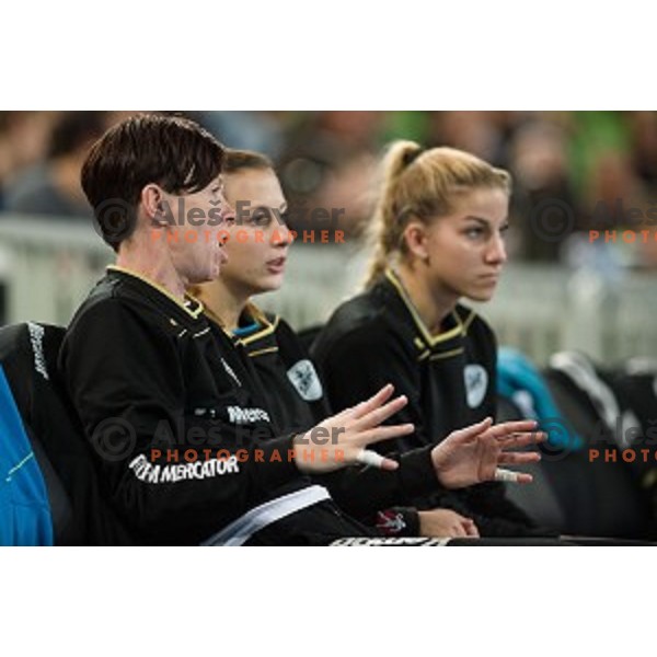 Sergeja Stefanisin in action during handball match between Krim Mercator - HCM Baia Mare, EHF Women\'s Champions League, Stozice, Ljubljana, 16.10.2015