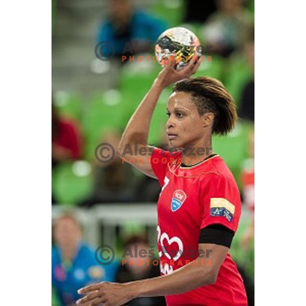 Alison Pineau in action during handball match between Krim Mercator - HCM Baia Mare, EHF Women\'s Champions League, Stozice, Ljubljana, 16.10.2015