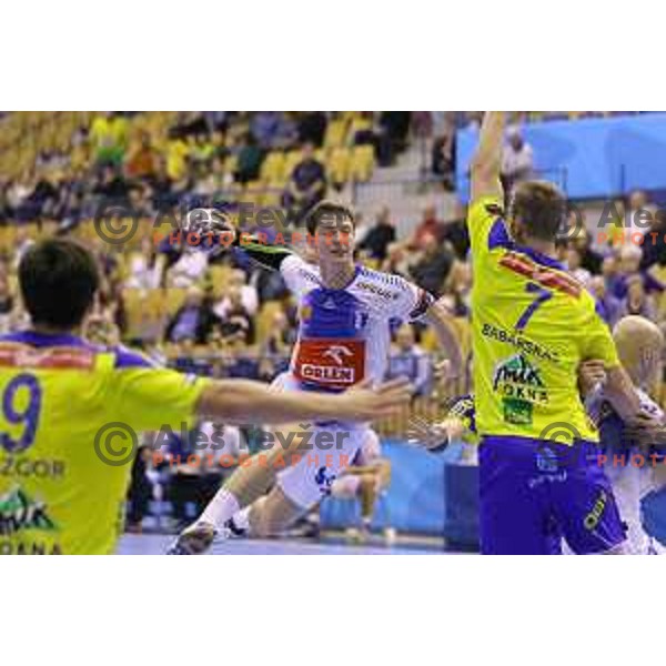 of Celje Pivovarna Lasko in action during EHF Champions league match Between Celje PL and Wisla Krakow in Zlatorog Hall, Celje, Slovenia on October 3, 2015