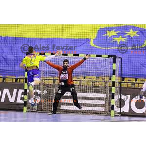 of Celje Pivovarna Lasko in action during EHF Champions league match Between Celje PL and Wisla Krakow in Zlatorog Hall, Celje, Slovenia on October 3, 2015