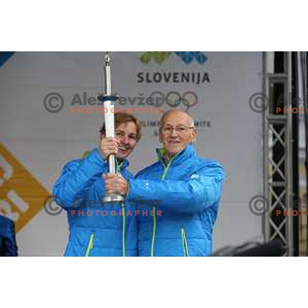 Brigita Bukovec, Miro Cerar at Olympic Festival with Slovenian Olympic Committee at Congress Square in Ljubljana, Slovenia on October 18, 2015