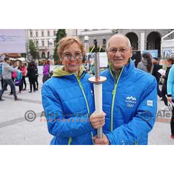 Brigita Bukovec, Miro Cerar at Olympic Festival with Slovenian Olympic Committee at Congress Square in Ljubljana, Slovenia on October 18, 2015