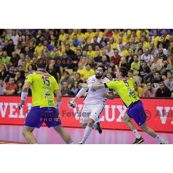 Nikola Karabatic of Paris SG in action during EHF Champions league match between Celje PL (Slovenia) and Paris Saint Germain (France) in Zlatorog Hall, Celje, Slovenia on October 18, 2015