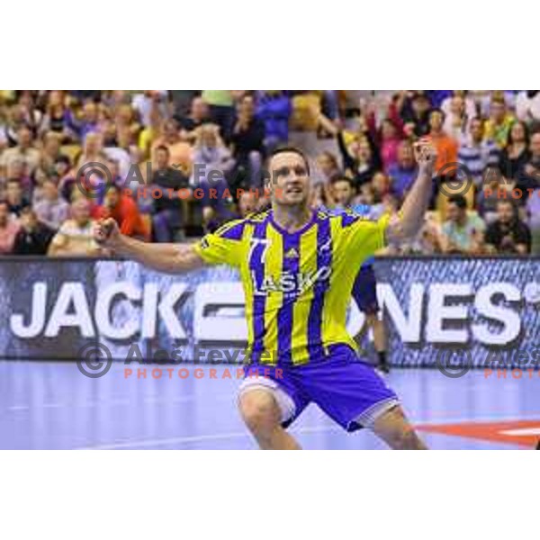 Luka Zvizej of Celje Pivovarna Lasko in action during EHF Champions league match between Celje PL (Slovenia) and Paris Saint Germain (France) in Zlatorog Hall, Celje, Slovenia on October 18, 2015