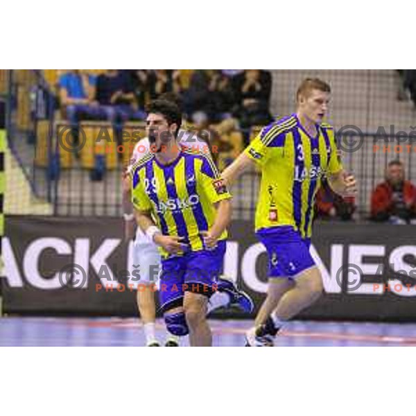 Arthur Malburg Patrianova of Celje Pivovarna Lasko in action during EHF Champions league match between Celje PL (Slovenia) and Paris Saint Germain (France) in Zlatorog Hall, Celje, Slovenia on October 18, 2015