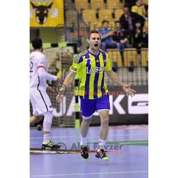 Luka Zvizej of Celje Pivovarna Lasko in action during EHF Champions league match Between Celje PL and Paris Saint Germain in Zlatorog Hall, Celje, Slovenia on October 18, 2015