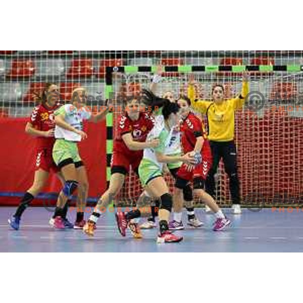 Maja Son in action during women\'s European Championship qualification handball match between Slovenia and Montenegro, Kodeljevo Hall, Ljubljana on October 11, 2015