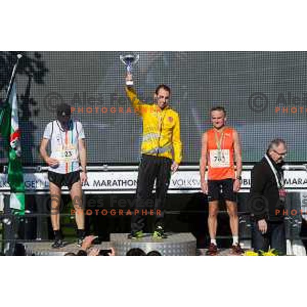 Mulej Janez, Kosovelj Mitja and Kustec Gregor during 20.Volkswagen Ljubljana Marathon, Slovenia on October 25, 2015.