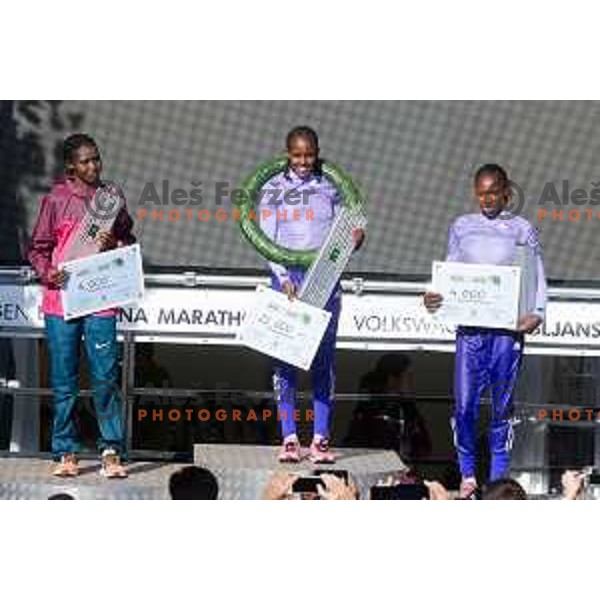 Korir Rebecca (KEN), Gizaw Melkam (ETH) and Tuei Naomi (KEN) during 20.Volkswagen Ljubljana Marathon, Slovenia on October 25, 2015.