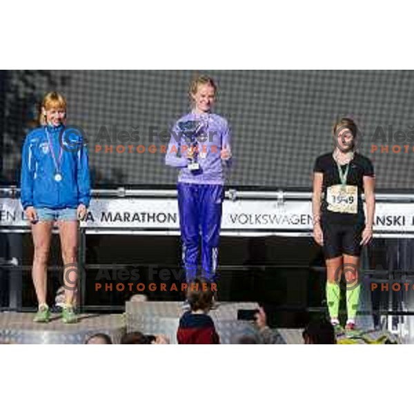 Tratnik Petra, Mravlje Neza and Jelovsek Jasmina during 20.Volkswagen Ljubljana Marathon, Slovenia on October 25, 2015.
