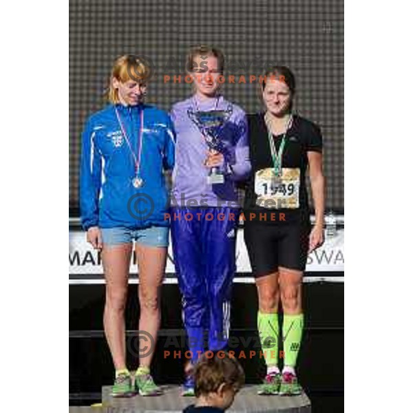 Tratnik Petra, Mravlje Neza and Jelovsek Jasmina during 20.Volkswagen Ljubljana Marathon, Slovenia on October 25, 2015.