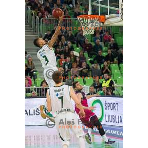 Zack Wright of Union Olimpija in action during Eurocup basketball match between Union Olimpija Ljubljana (Slovenia) and Telekom Baskets Bonn Germany) in Stozice Hall, Ljubljana, Slovenia on October 28, 2015.