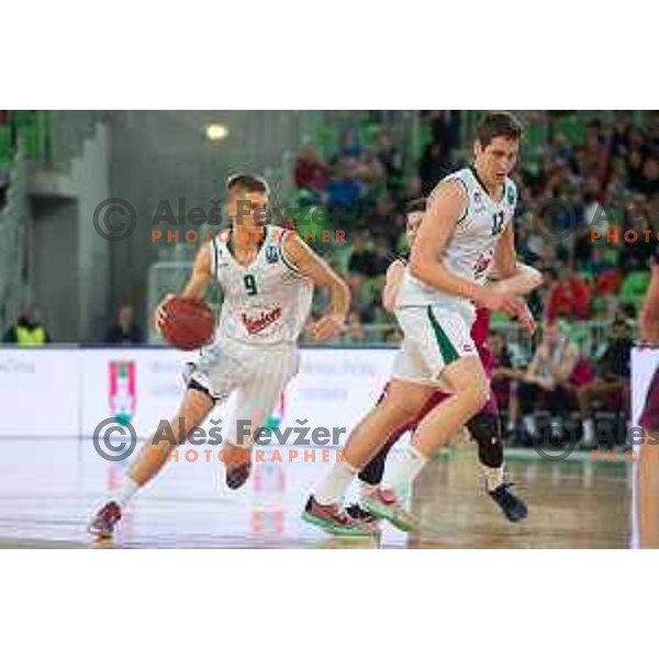 Blaz Mesicek in action during Eurocup basketball match between Union Olimpija Ljubljana (Slovenia) and Telekom Baskets Bonn Germany) in Stozice Hall, Ljubljana, Slovenia on October 28, 2015.