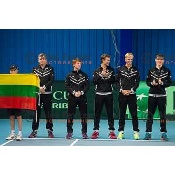 Team Lithuania in action during Davis Cup match between Slovenia and Lithuania in Kranj, Slovenia on October 30, 2015.