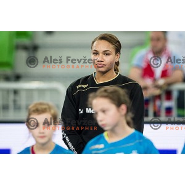 Elisabeth Omoregie in action during handball match between Krim Mercator - Larvik, EHF Women\'s Champions League, Stozice, Ljubljana, 30.10.2015