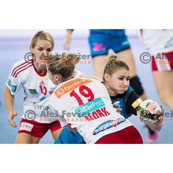 Aneja Beganovic in action during handball match between Krim Mercator - Larvik, EHF Women\'s Champions League, Stozice, Ljubljana, 30.10.2015