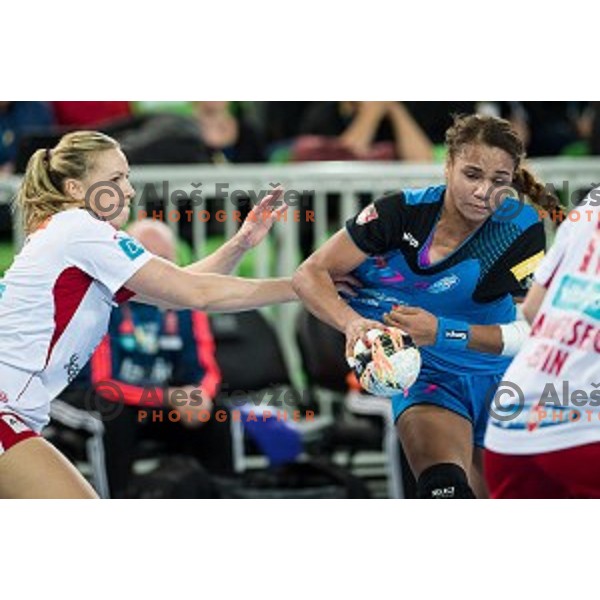 Elisabeth Omoregie in action during handball match between Krim Mercator - Larvik, EHF Women\'s Champions League, Stozice, Ljubljana, 30.10.2015