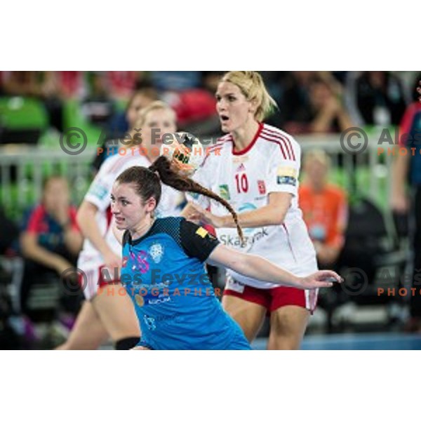 Nina Zulic in action during handball match between Krim Mercator - Larvik, EHF Women\'s Champions League, Stozice, Ljubljana, 30.10.2015