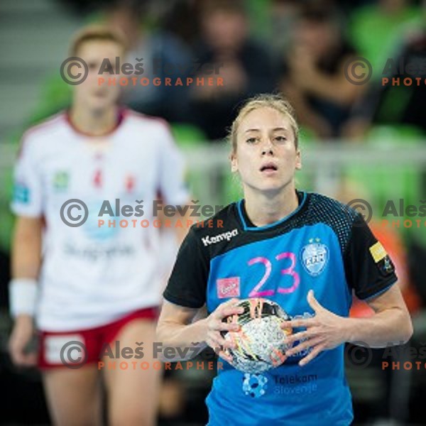 Polona Baric in action during handball match between Krim Mercator - Larvik, EHF Women\'s Champions League, Stozice, Ljubljana, 30.10.2015