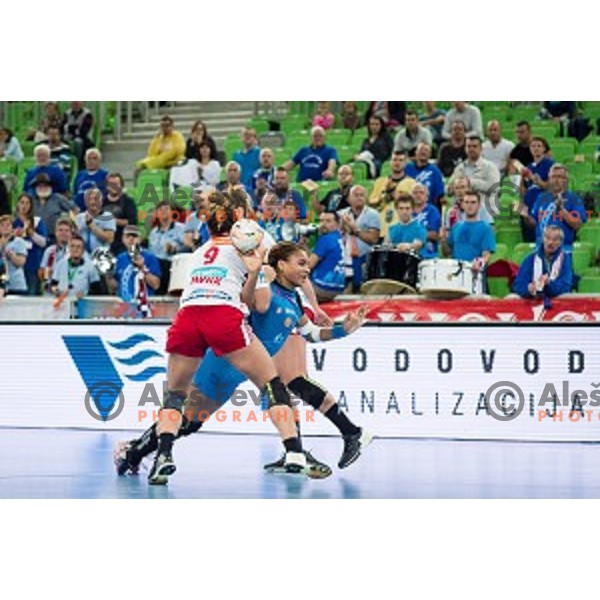 Elisabeth Omoregie in action during handball match between Krim Mercator - Larvik, EHF Women\'s Champions League, Stozice, Ljubljana, 30.10.2015