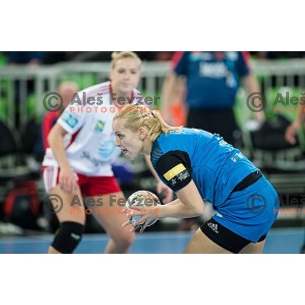 Manca Juric in action during handball match between Krim Mercator - Larvik, EHF Women\'s Champions League, Stozice, Ljubljana, 30.10.2015