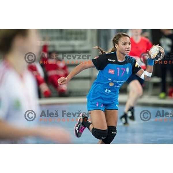 Elisabeth Omoregie in action during handball match between Krim Mercator - Larvik, EHF Women\'s Champions League, Stozice, Ljubljana, 30.10.2015