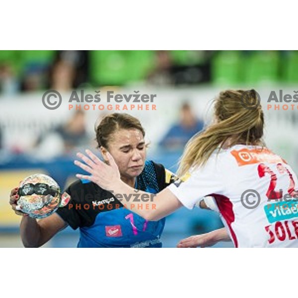 Elisabeth Omoregie in action during handball match between Krim Mercator - Larvik, EHF Women\'s Champions League, Stozice, Ljubljana, 30.10.2015